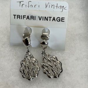 Trifari Silver tone CLIP dangle earrings